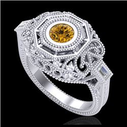 0.75 ctw Intense Fancy Yellow Diamond Art Deco Ring 18K White Gold - REF-227X3R - SKU:37819