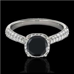 1.50 ctw VS Black Diamond Solitaire Halo Ring 10K White Gold - REF-51K2W - SKU:33261