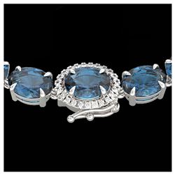 90 ctw London Blue Topaz & VS/SI Diamond Necklace 14K White Gold - REF-281Y8X - SKU:23483