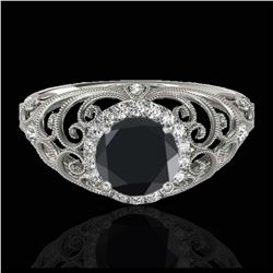 1.22 ctw VS Black Diamond Solitaire Halo Ring 10K White Gold - REF-49W9H - SKU:33781