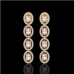 6.09 ctw Morganite & Diamond Halo Earrings 10K Yellow Gold - REF-125A5V - SKU:40516