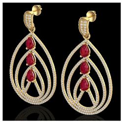 4 ctw Ruby & VS/SI Diamond Earrings 18K Yellow Gold - REF-307K3W - SKU:22458