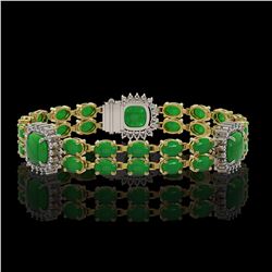 15.79 ctw Jade & Diamond Bracelet 14K Yellow Gold - REF-238W5H - SKU:44794