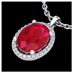 3 ctw Ruby & VS/SI Diamond Necklace 18K White Gold - REF-59R3K - SKU:21087