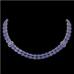 36.19 ctw Tanzanite & Diamond Necklace 14K White Gold - REF-473R6K - SKU:44177