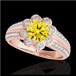 1.50 ctw SI/I Fancy Intense Yellow Diamond Ring 10K Rose Gold - REF-128H7M - SKU:34476