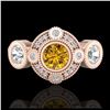 Image 2 : 1.51 ctw Intense Fancy Yellow Diamond Art Deco Ring 18K Rose Gold - REF-218H2M - SKU:37715