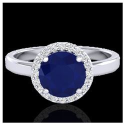 2 ctw Sapphire & Halo VS/SI Diamond Ring 18K White Gold - REF-50K9W - SKU:21643