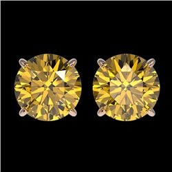 3 ctw Intense Yellow Diamond Stud Earrings 10K Rose Gold - REF-645X2R - SKU:33129