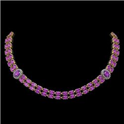 31.28 ctw Amethyst & Diamond Necklace 14K Yellow Gold - REF-374K9W - SKU:44209