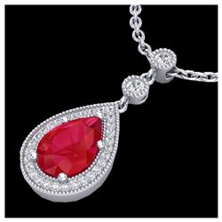 2.75 ctw Ruby & VS/SI Diamond Necklace 18K White Gold - REF-57X3R - SKU:23138