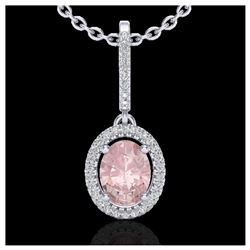 1.60 ctw Morganite & VS/SI Diamond Necklace Halo 18K White Gold - REF-73M3F - SKU:20664