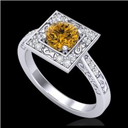 1.10 ctw Intense Fancy Yellow Diamond Art Deco Ring 18K White Gold - REF-169X3R - SKU:38155