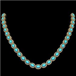25.51 ctw Turquoise & Diamond Halo Necklace 10K Yellow Gold - REF-500W7H - SKU:45994