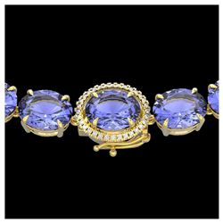 170 ctw Tanzanite & Diamond Eternity Necklace 14K Yellow Gold - REF-3163R6K - SKU:22318