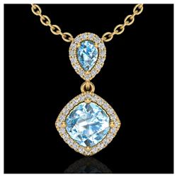 3.50 ctw Sky Blue Topaz & VS/SI Diamond Necklace 10K Yellow Gold - REF-45K3W - SKU:20540