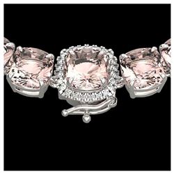 87 ctw Morganite & VS/SI Diamond Halo Necklace 14K White Gold - REF-1163W6H - SKU:23352