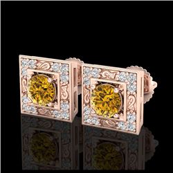 1.63 ctw Intense Fancy Yellow Diamond Art Deco Earrings 18K Rose Gold - REF-218K2W - SKU:38163