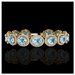 30 ctw Sky Blue Topaz & VS/SI Diamond Bracelet 10K Yellow Gold - REF-360F2N - SKU:22701