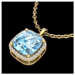 6 ctw Sky Blue Topaz & VS/SI Diamond Necklace 18K Yellow Gold - REF-52N9A - SKU:23090