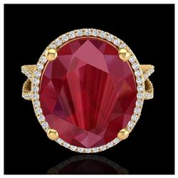 12 ctw Ruby & VS/SI Diamond Ring 18K Yellow Gold - REF-143W6H - SKU:20966