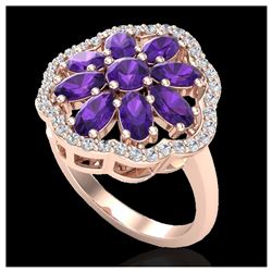 3 ctw Amethyst & VS/SI Diamond Cluster Ring  10K Rose Gold - REF-63N6A - SKU:20770