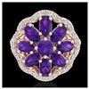 Image 2 : 3 ctw Amethyst & VS/SI Diamond Cluster Ring  10K Rose Gold - REF-63N6A - SKU:20770