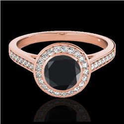 1.30 ctw VS Black Diamond Solitaire Halo Ring 10K Rose Gold - REF-49V4Y - SKU:33629