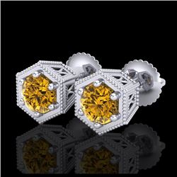 1.15 ctw Intense Fancy Yellow Diamond Art Deco Earrings 18K White Gold - REF-138V2Y - SKU:38043