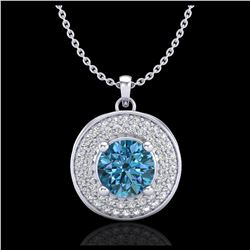 1.25 ctw Fancy Intense Blue Diamond Art Deco Necklace 18K White Gold - REF-161N8A - SKU:38139