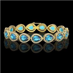 20.3 ctw Swiss Topaz & Diamond Halo Bracelet 10K Yellow Gold - REF-286N2A - SKU:41269