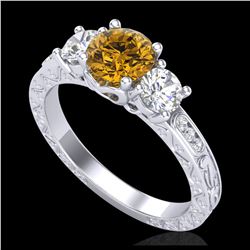 1.41 ctw Intense Fancy Yellow Diamond Art Deco Ring 18K White Gold - REF-180W2H - SKU:37763