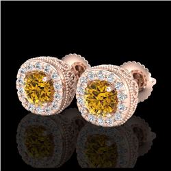 1.69 ctw Intense Fancy Yellow Diamond Art Deco Earrings 18K Rose Gold - REF-254N5A - SKU:37995