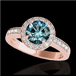 2 ctw SI Blue Diamond Solitaire Halo Ring 10K Rose Gold - REF-225Y2X - SKU:34357