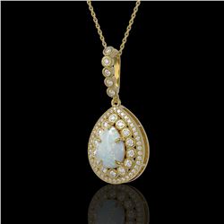 4.14 ctw Opal & Diamond Necklace 14K Yellow Gold - REF-139Y3X - SKU:43219