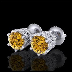 2.04 ctw Intense Fancy Yellow Diamond Art Deco Earrings 18K White Gold - REF-290Y9X - SKU:38099