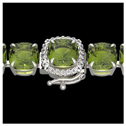 40 ctw Green Tourmaline & VS/SI Diamond Bracelet 14K White Gold - REF-404F4N - SKU:23312