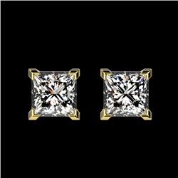 1 ctw VS/SI Princess Diamond Stud Earrings 10K Yellow Gold - REF-147Y2X - SKU:33065