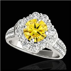 2.81 ctw SI/I Fancy Intense Yellow Diamond Ring 10K White Gold - REF-271A4V - SKU:33965