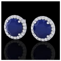 4 ctw Sapphire & Halo VS/SI Diamond Earrings 18K White Gold - REF-78A2V - SKU:21503