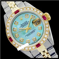 Rolex Ladies Two Tone 14K Gold/SS, Diam Dial & Diam/Ruby Bezel, Sapphire Crystal - REF-440N7A