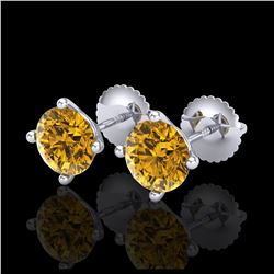 2 ctw Intense Fancy Yellow Diamond Art Deco Earrings 18K White Gold - REF-272W7H - SKU:38246