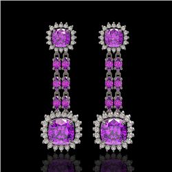 18.96 ctw Amethyst & Diamond Earrings 14K White Gold - REF-222N2A - SKU:44948