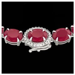 92 ctw Ruby & VS/SI Diamond Eternity Necklace 14K White Gold - REF-527Y3X - SKU:23475