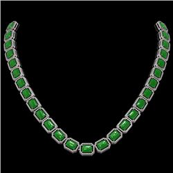 56.69 ctw Jade & Diamond Halo Necklace 10K White Gold - REF-673A8V - SKU:46060