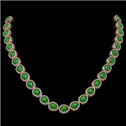 29.73 ctw Jade & Diamond Halo Necklace 10K Yellow Gold - REF-588R5K - SKU:45244