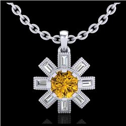 1.33 ctw Intense Fancy Yellow Diamond Art Deco Necklace 18K White Gold - REF-216F4N - SKU:37875