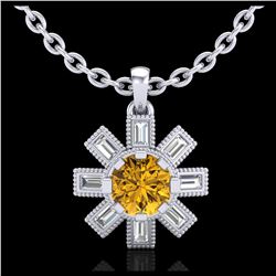 1.33 ctw Intense Fancy Yellow Diamond Art Deco Necklace 18K White Gold - REF-216F4N - SKU:37875