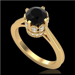 1.50 ctw Fancy Black Diamond Art Deco Ring 18K Yellow Gold - REF-109H3M - SKU:37347