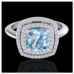 2.02 ctw Sky Blue Topaz & VS/SI Diamond Ring 18K White Gold - REF-63N6A - SKU:20754